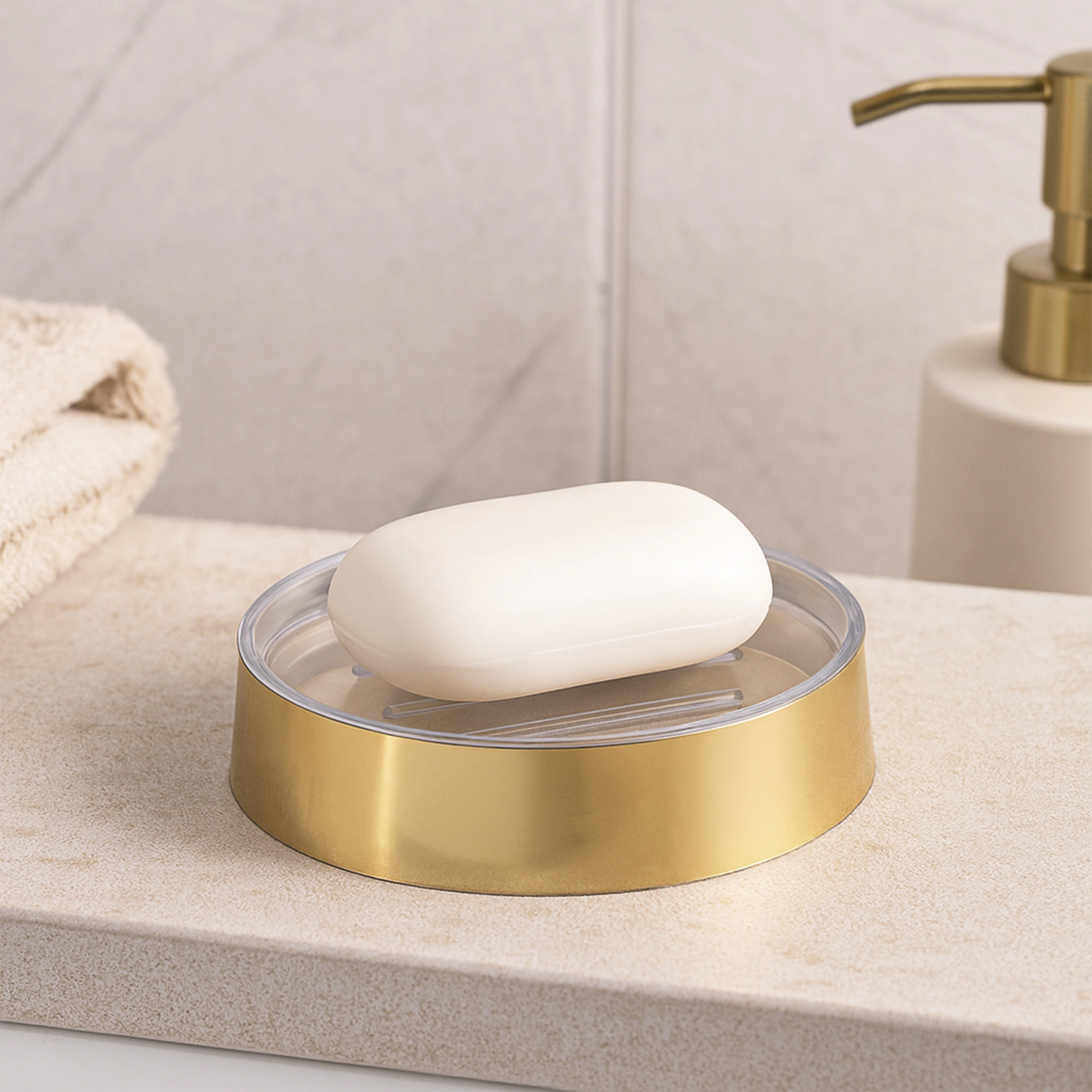 Evideco French Home Goods Metallic-Look Plastic Soap Dish, Brushed Finish
