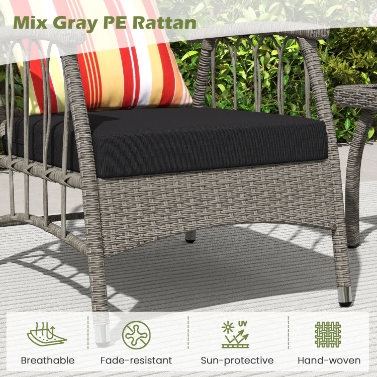 Hivvago 3 Pieces Patio Pe Wicker Furniture Set With 5-Level Adjustable Backrest-Gray