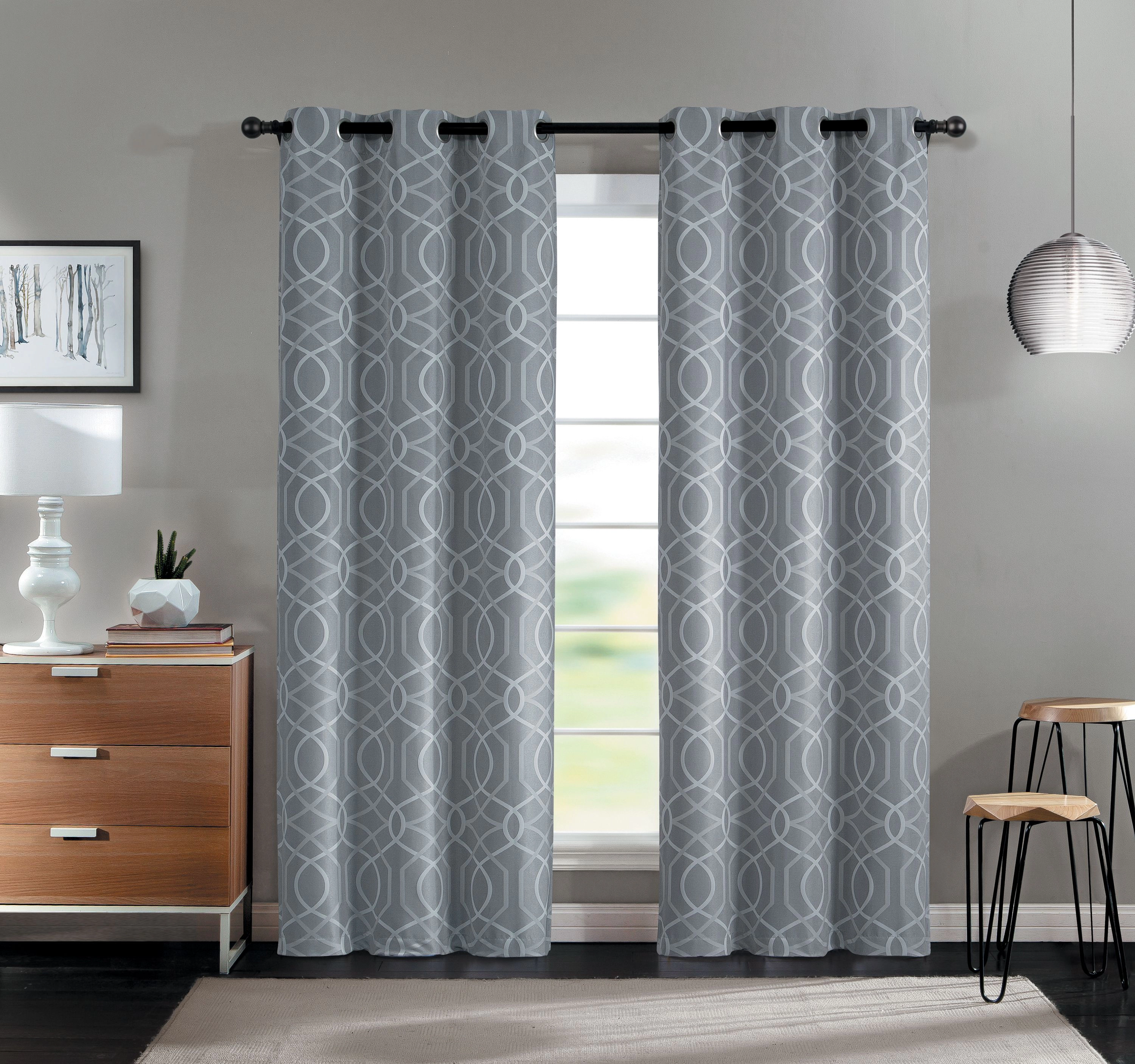 Kate Aurora Modern Living 2 Pack Aries Geometric Light Reducing Grommet Curtains