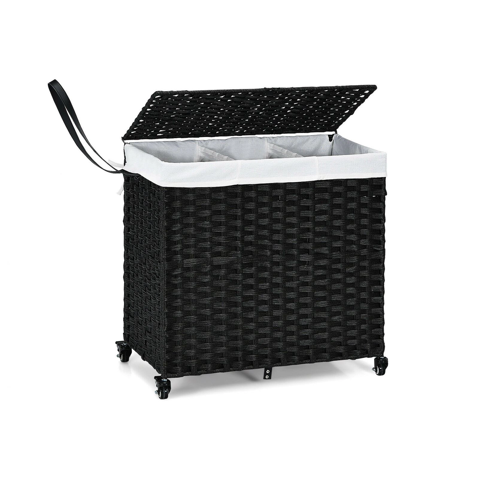 SlickBlue Laundry Basket with Wheels, Steel Frame & 3-Compartment Sorting Bags