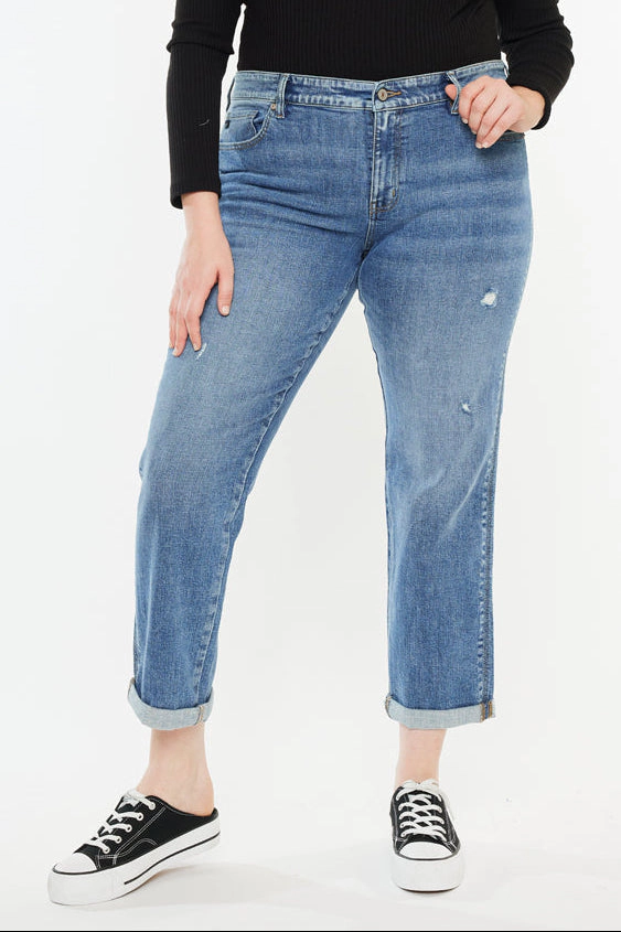 Kancan Women's Plus Mid Rise Slim Boyfriend Jeans Yvonne