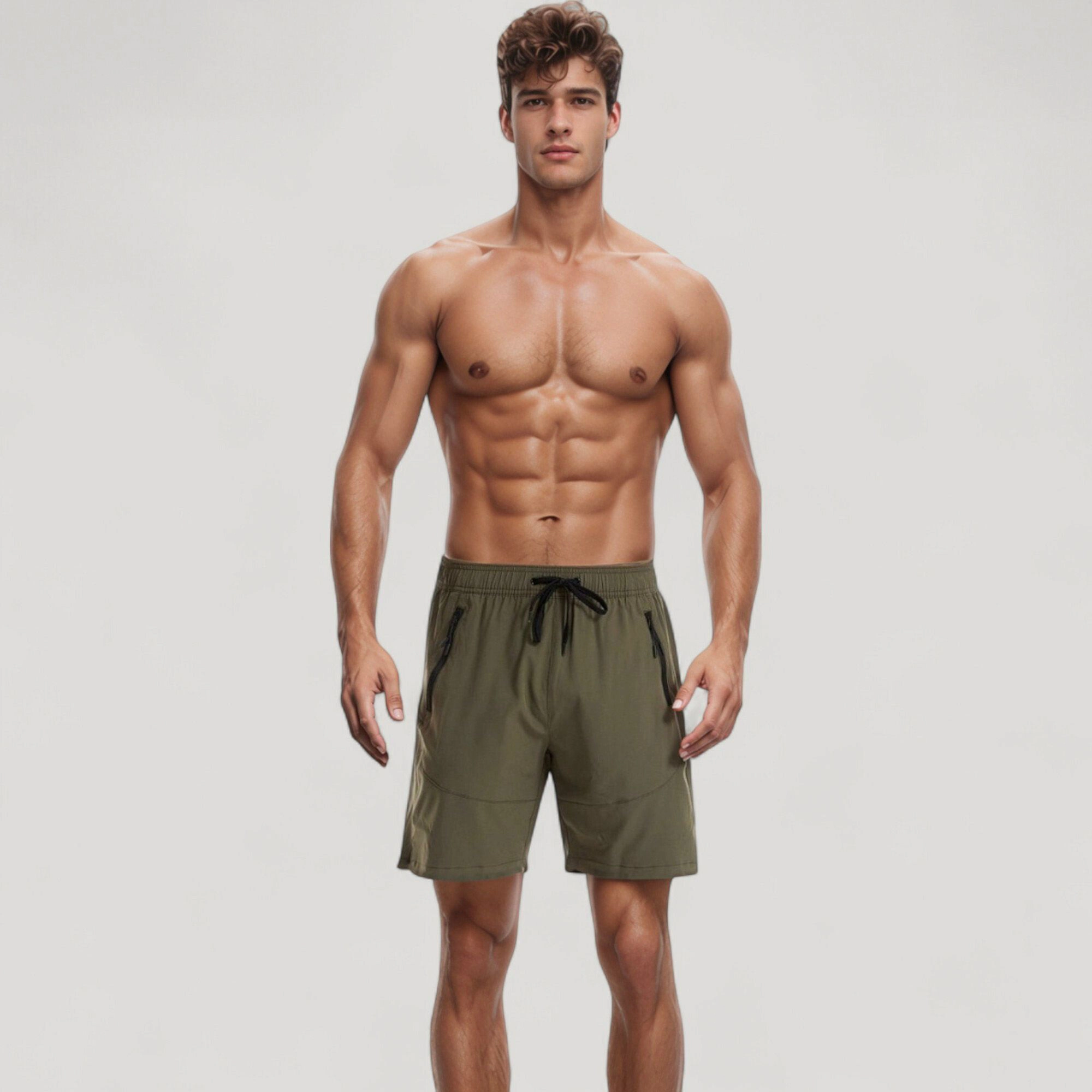 Anna-Kaci Men's Swim Trunks with Zipper Pockets and Adjustable Drawstring Waistband