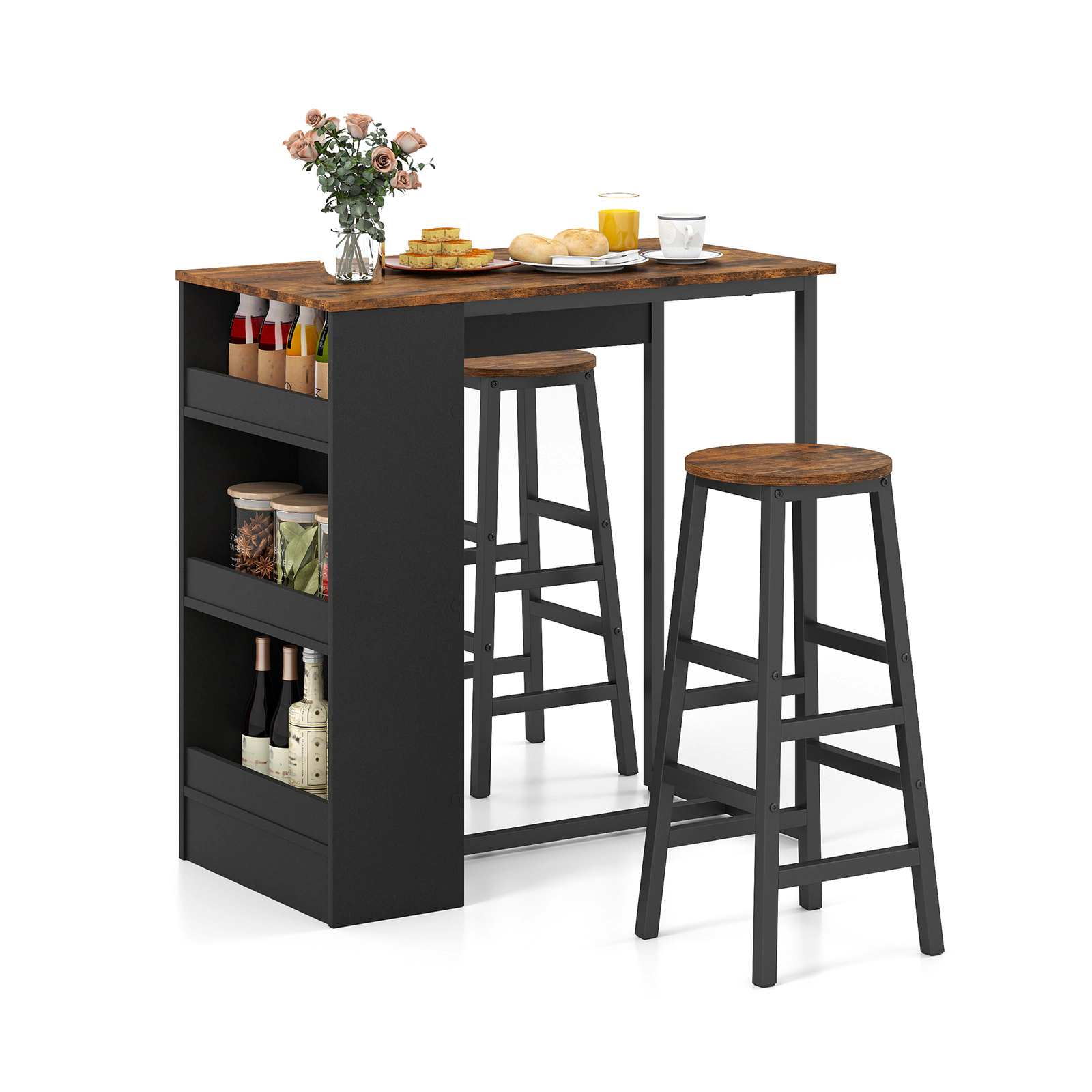 LJG 3 Pieces Bar Table Set with Storage