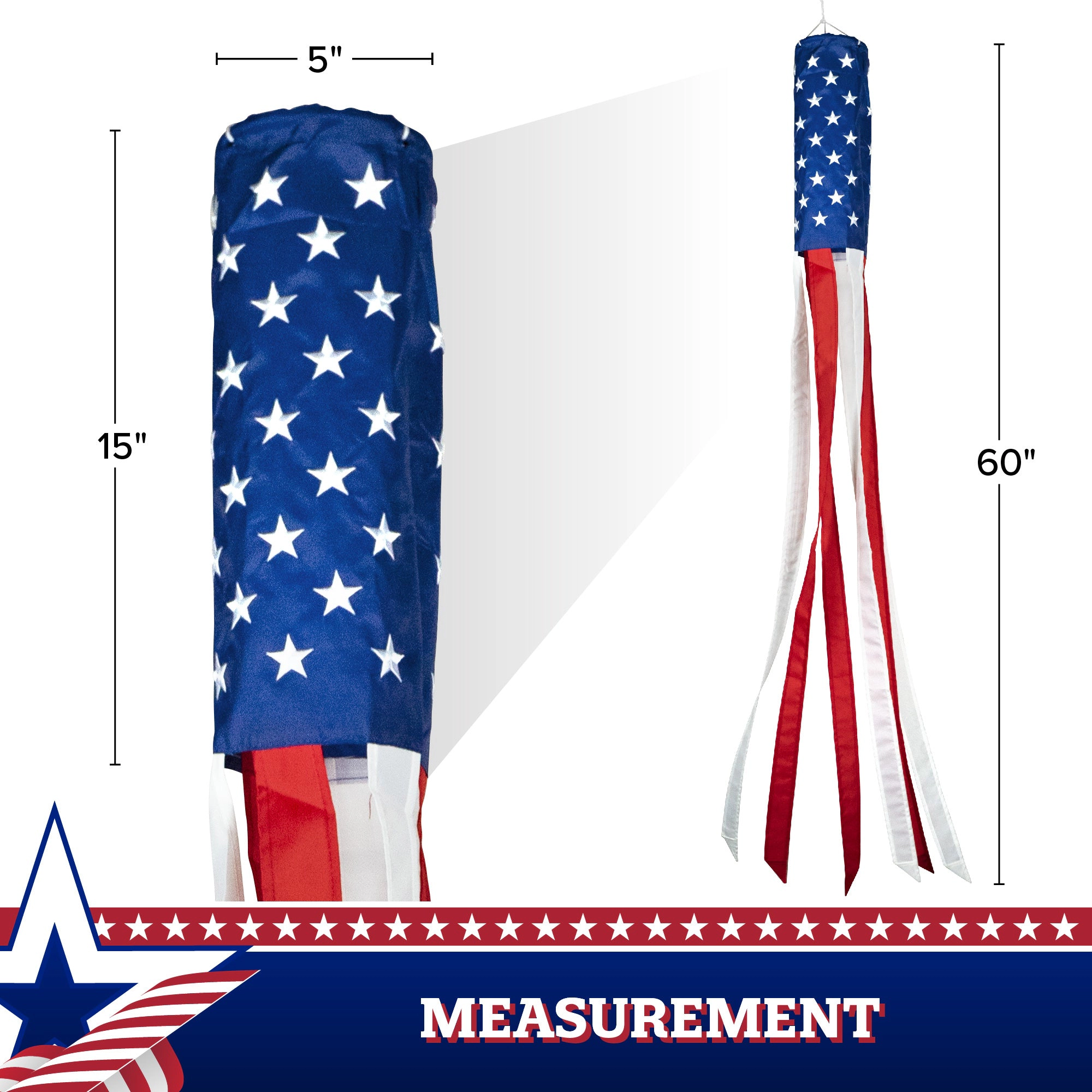 G128 2-Pack American USA Windsock 60 Inch - Embroidered 210D Polyester Patriotic Hanging Decoration