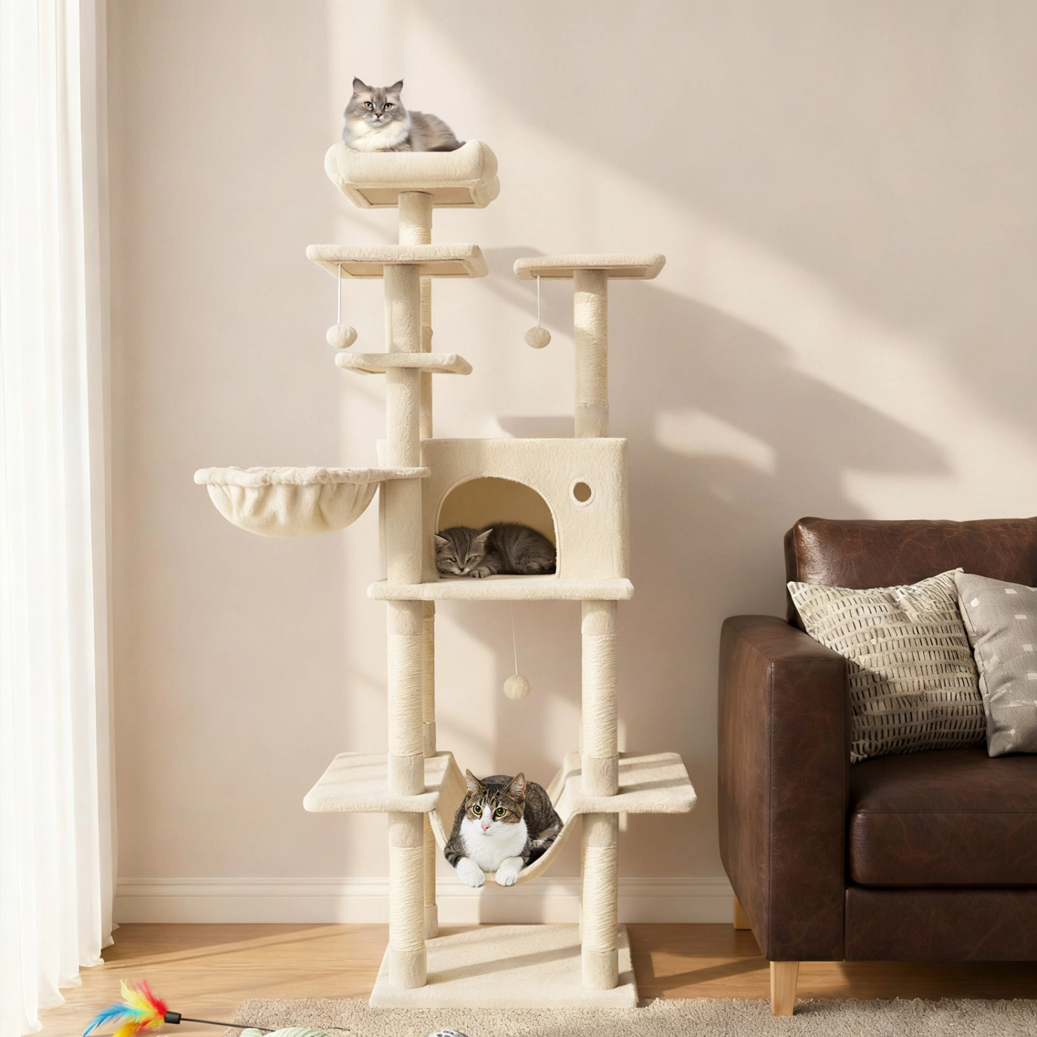 LJG Large Cat Tree for Indoor Cats 63" Tall Tower