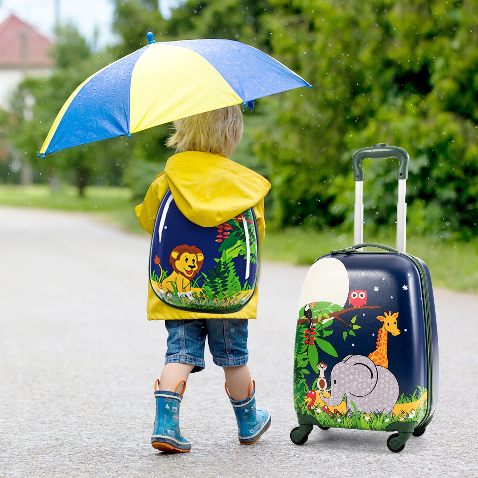 SUGIFT Kids 2-Piece ABS Hardshell 16-in Rolling Carry-On Suitcase 12-in Backpack School Luggage Set 4 Wheels Navy