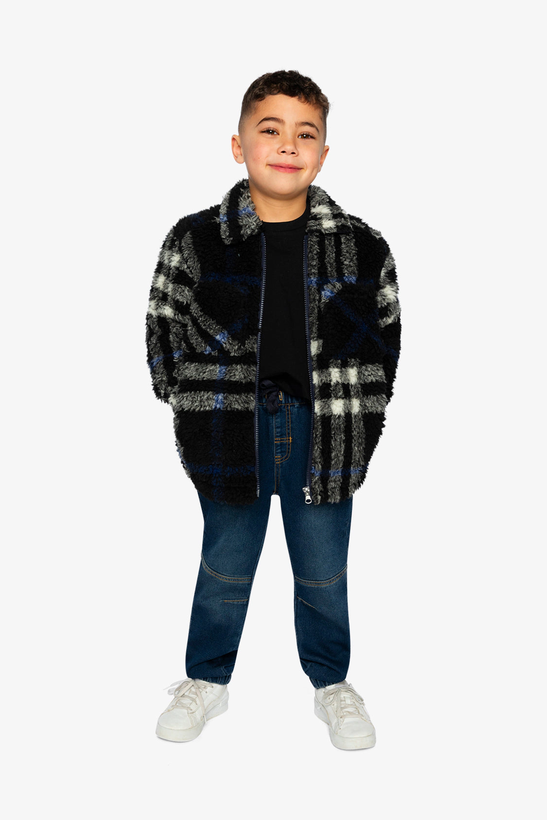 Deux par Boys Plaid Fleece Zipped Overshirt with Chest Pockets