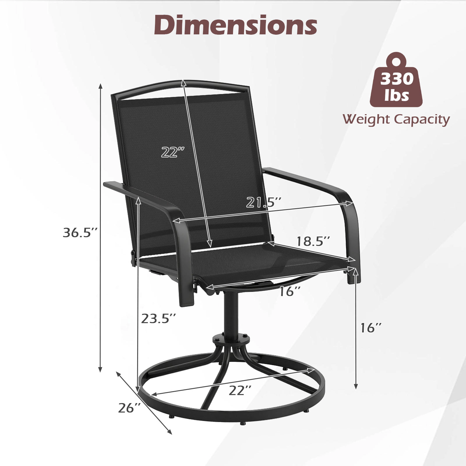 SUGIFT Outdoor 360° Swivel Rocking Chairs Set of 2 with High Back and Breathable Seat 330-lb Capacity 26-in Frame Black
