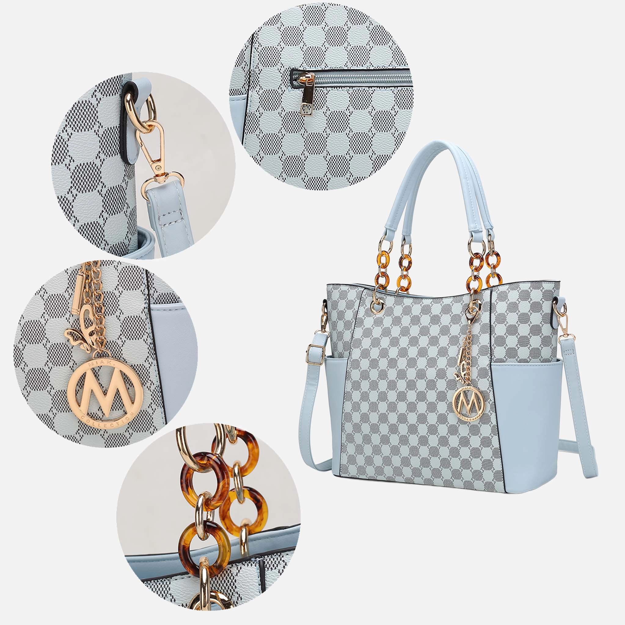Mia K Collection Merlina Circular Print Vegan Leather Tote with Detachable Crossbody Strap