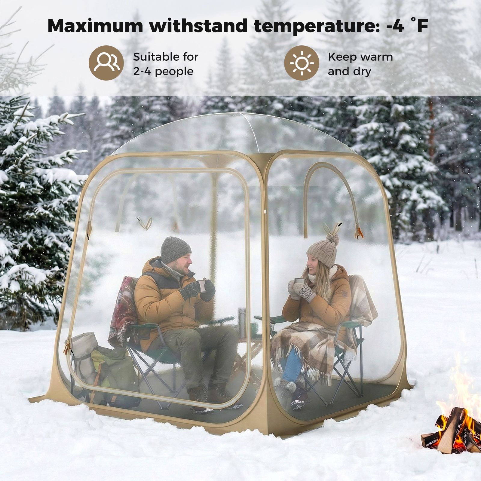 LJG 7 x 7 FT Pop up Sports Tent Clear Bubble Tent All-Weather Waterproof Pod with Sealed Floor