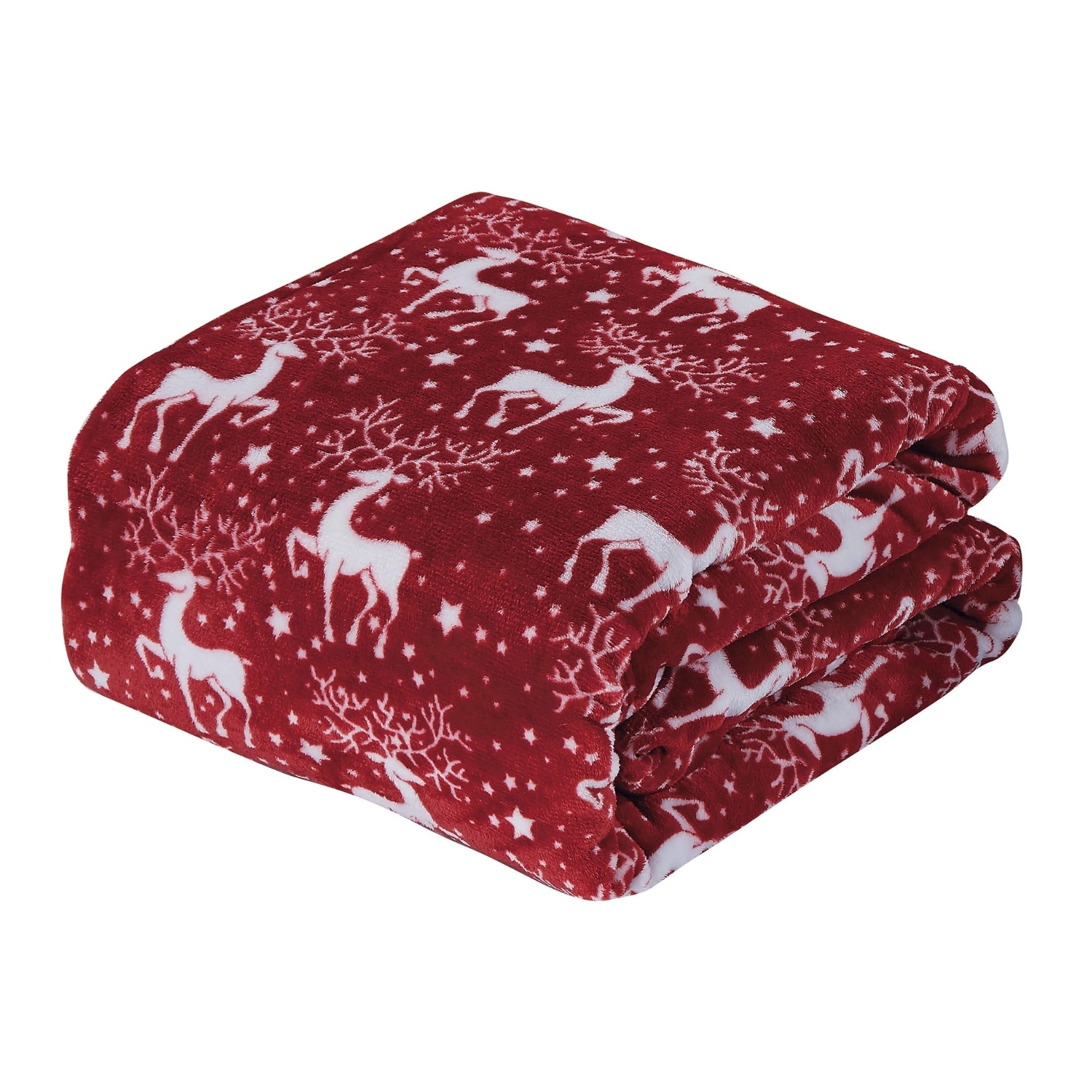 Plazatex Reindeer Christmas Plush All Season Decorative Throw Blanket 50" X 60" Red
