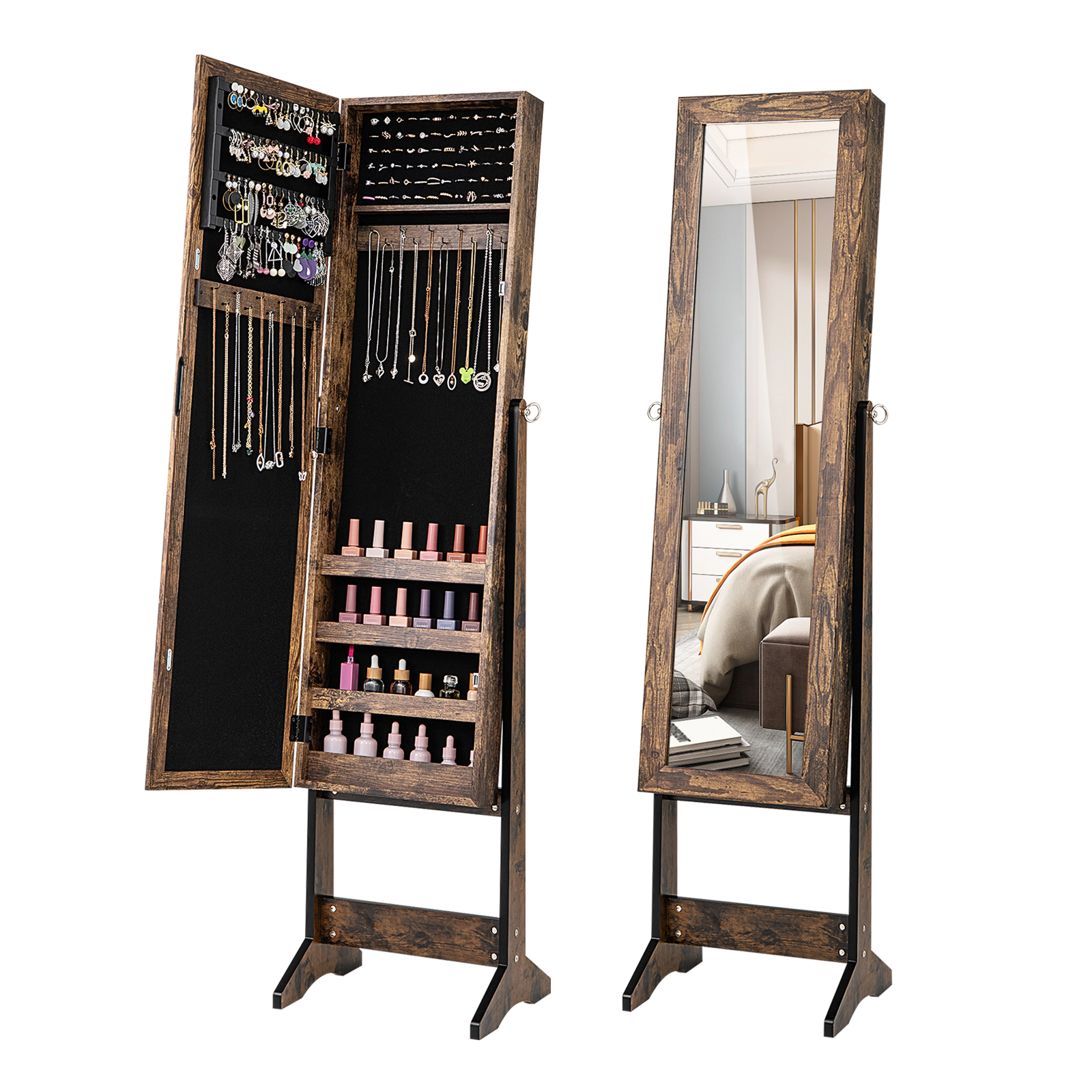 Hivvago Mirrored Jewelry Organizer Cabinet