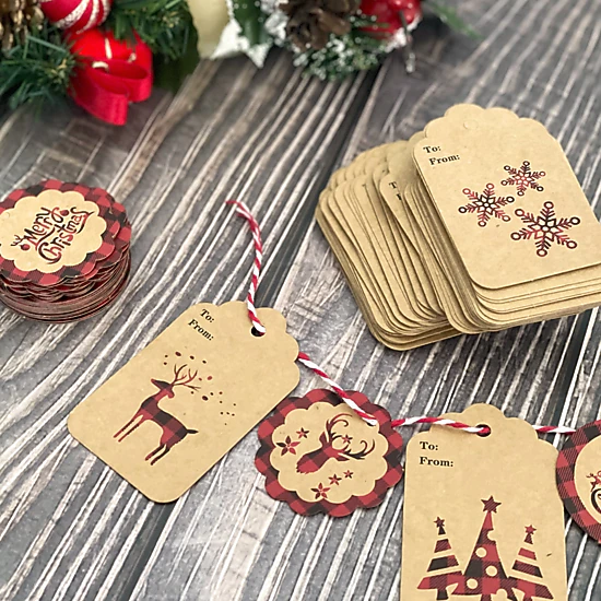 Wrapables Red Plaid Christmas Holiday Gift Tags with Twine and Jute ...