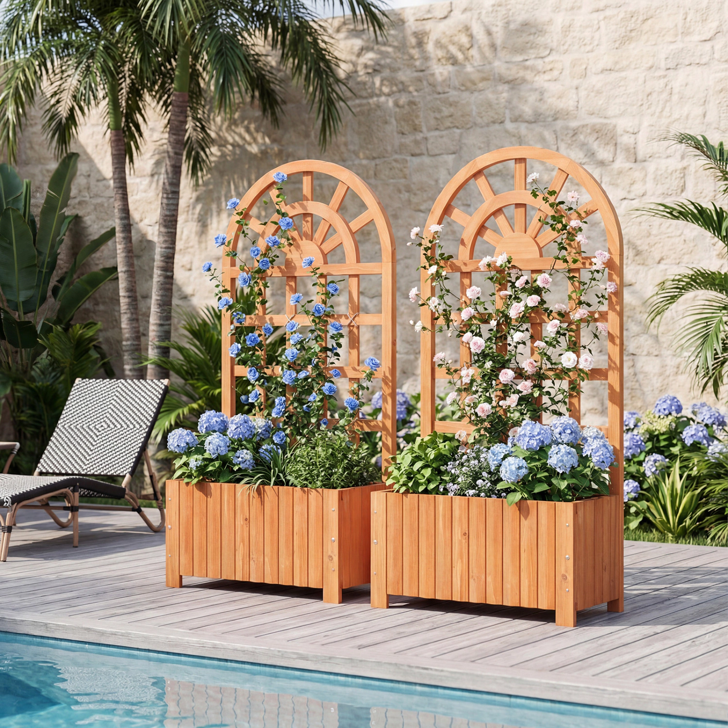 LJG Wooden Raised Garden Bed with Trellis 48 Inch Outdoor Screen