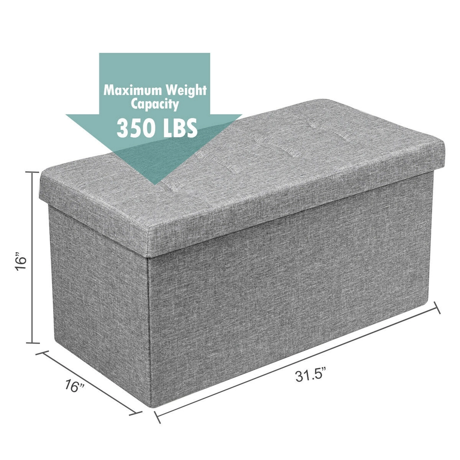 SUGIFT 31.5-Inch Dark Grey Folding Storage Ottoman Bench with Removable Bin