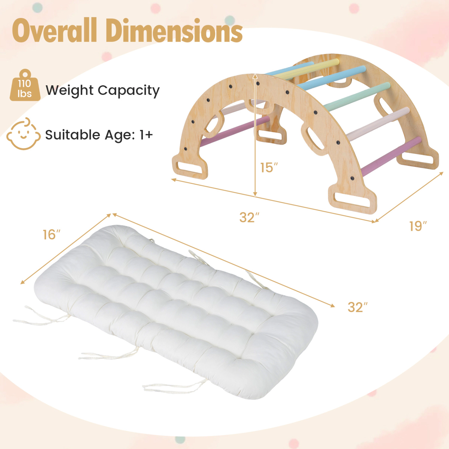 LJG Wooden Rocking Climbing Arch with Cushion -1 Montessori Kids Climber Rocker