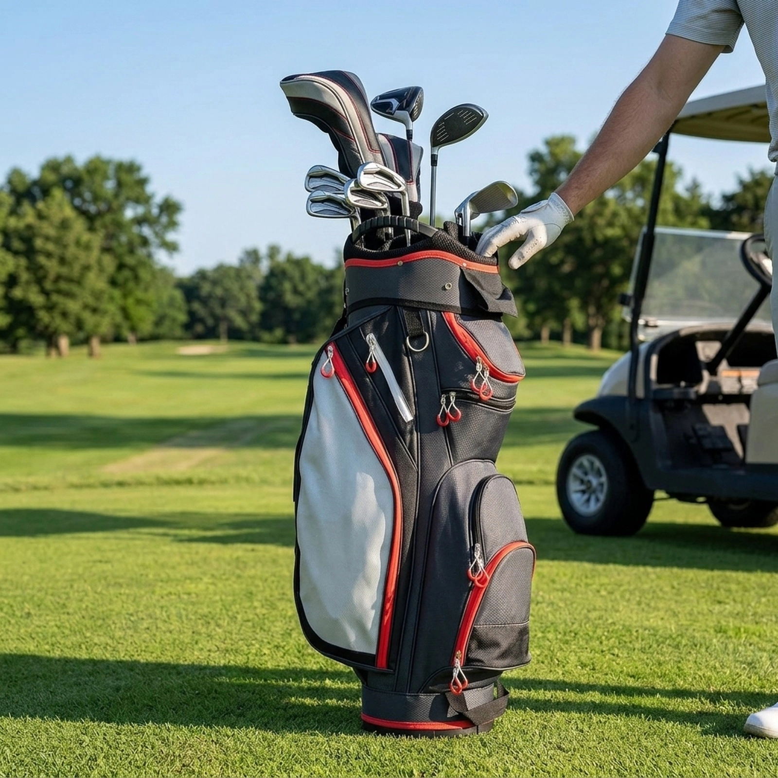 9.5-in Top Golf Cart Bag 14-Way Divider Insulated Cooler Pocket 8 Zippered Pockets Wide Strap Navy Nylon