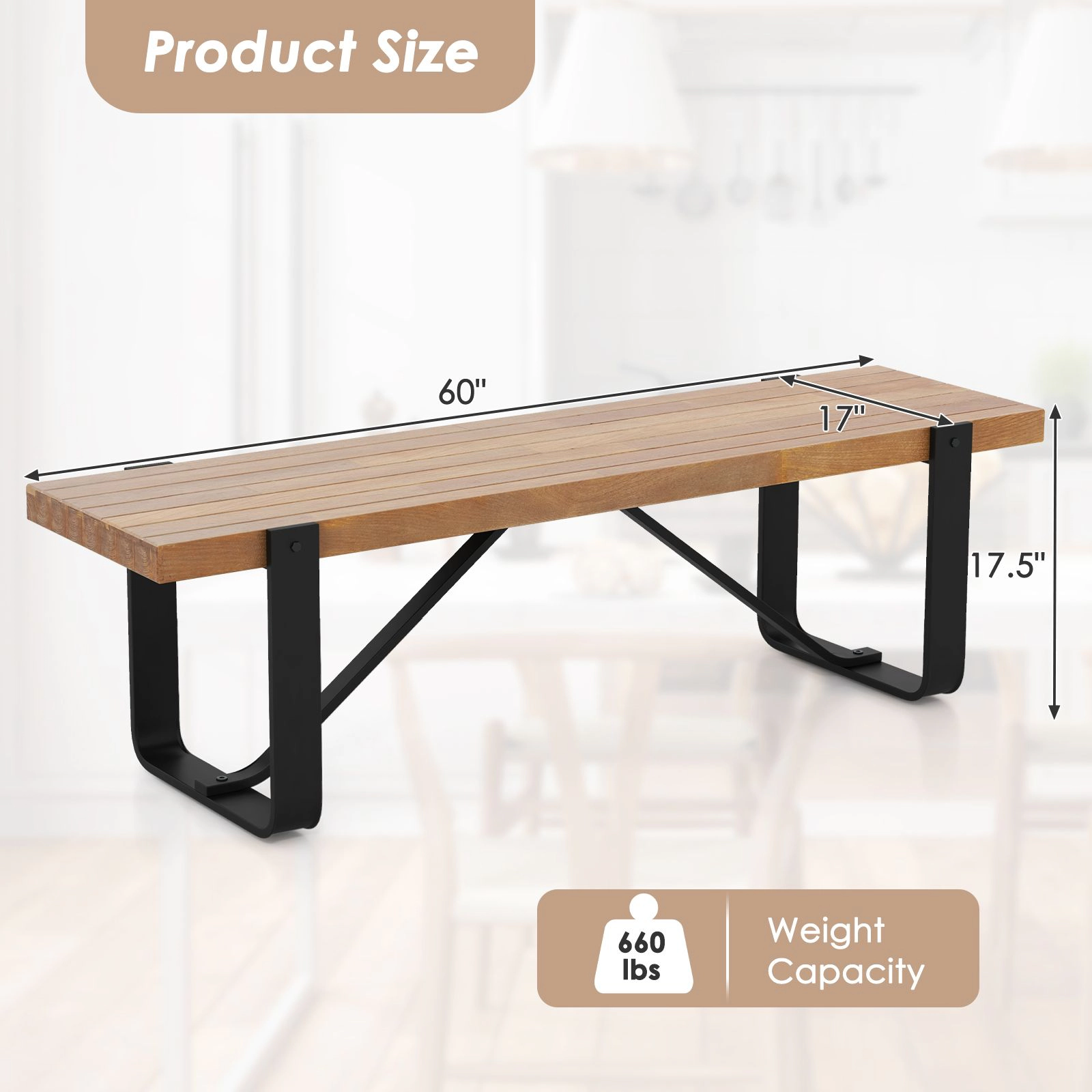 SlickBlue Unisex Rustic Farmhouse Entryway Bench with Metal Frame