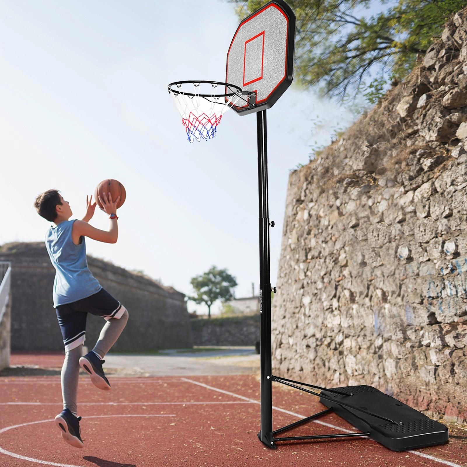 SUGIFT 43-in Height Adjustable Indoor Basketball Hoop System with 43 x 28-in PE Backboard and Fillable Mobile Base