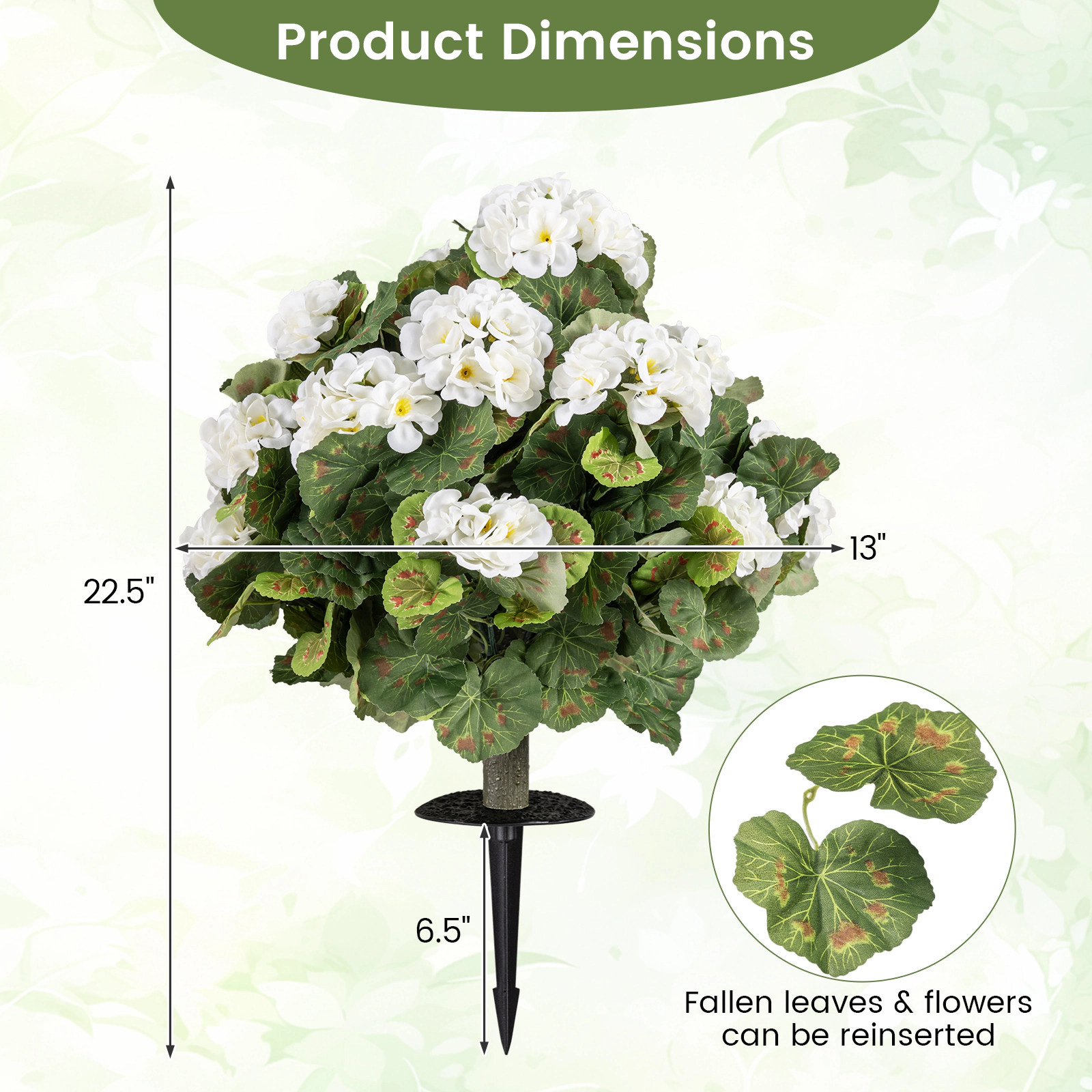 Slickblue Set of 2 Artificial Begonia Topiary Ball White Flowers 22.5 In Outdoor Plant Decor