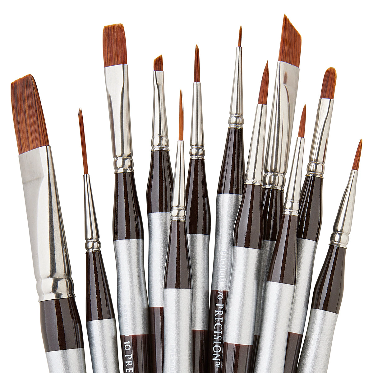 KINGART Precision Amber Taklon Comfort Handle Brush Set - 12 pc