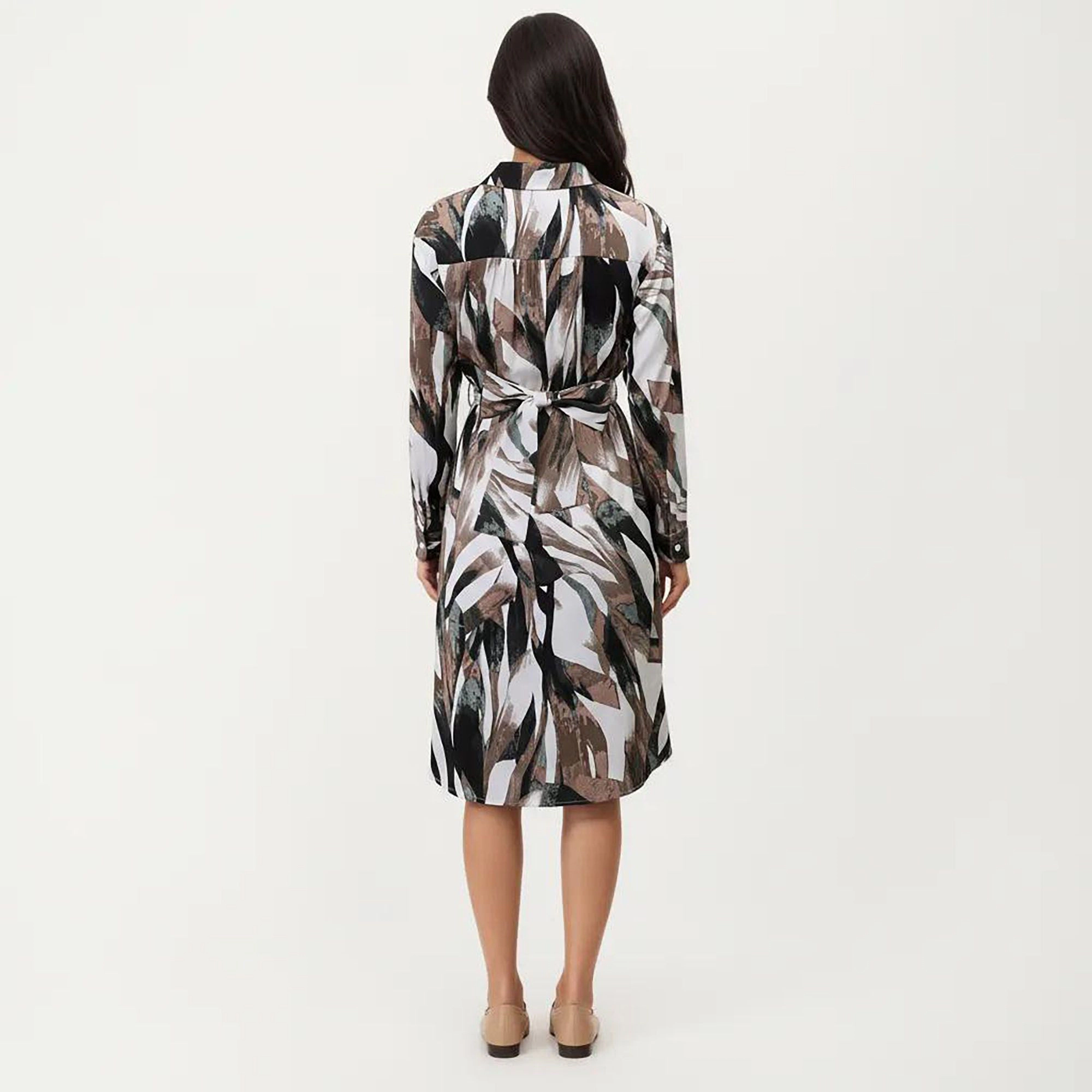 Anna-Kaci Women's Abstract Print Long Sleeve Belt Asymmetrical Hem Wrap Dress