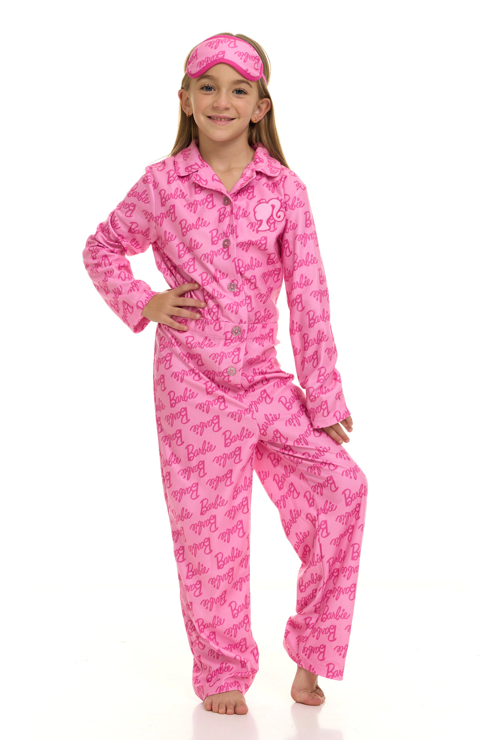 Barbie Girls' Fleece One Piece Pajama and Sleep Mask Set