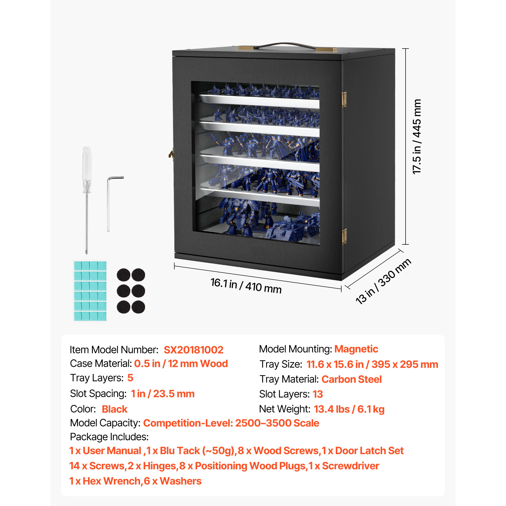 HONGGE Miniatures Storage Case, Warhammer Fits for Scale Models, Wooden Miniatures Display Holder with 5 Tray & Slots