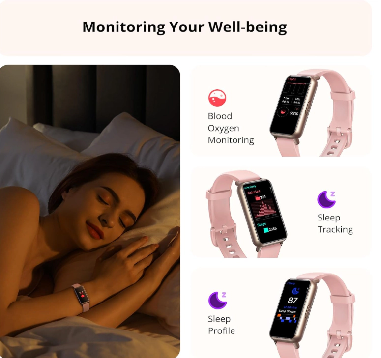 AKAGear Fitness and Activity Tracker with Sleep and Blood Oxygen Monitoring, Pink