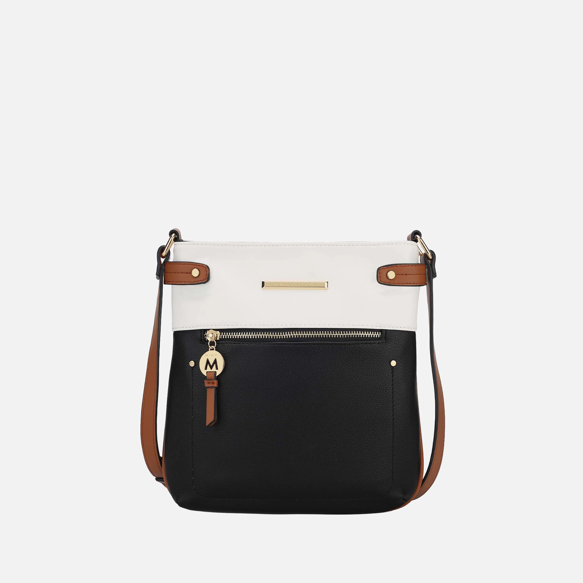 Mia K Collection Camilla Crossbody Bag - Vegan Leather, Gold-Tone Hardware, Adjustable Strap
