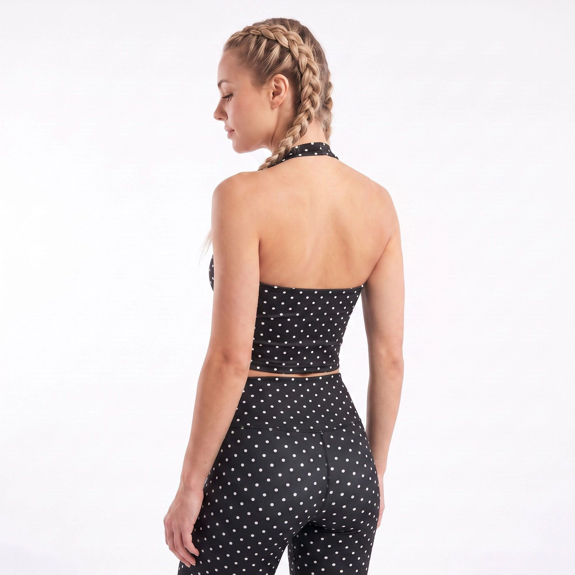 Anna-Kaci Women's Polka Dot Halter Neck Cropped Active Tank Top for Workouts Running and Everyday Athleisure