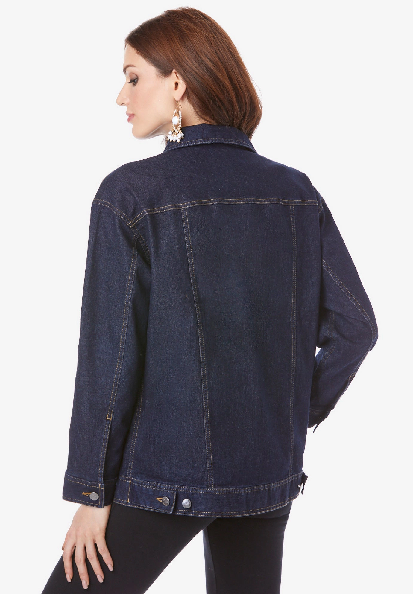 Roaman's Women's Plus Boyfriend Stretch Denim Jacket