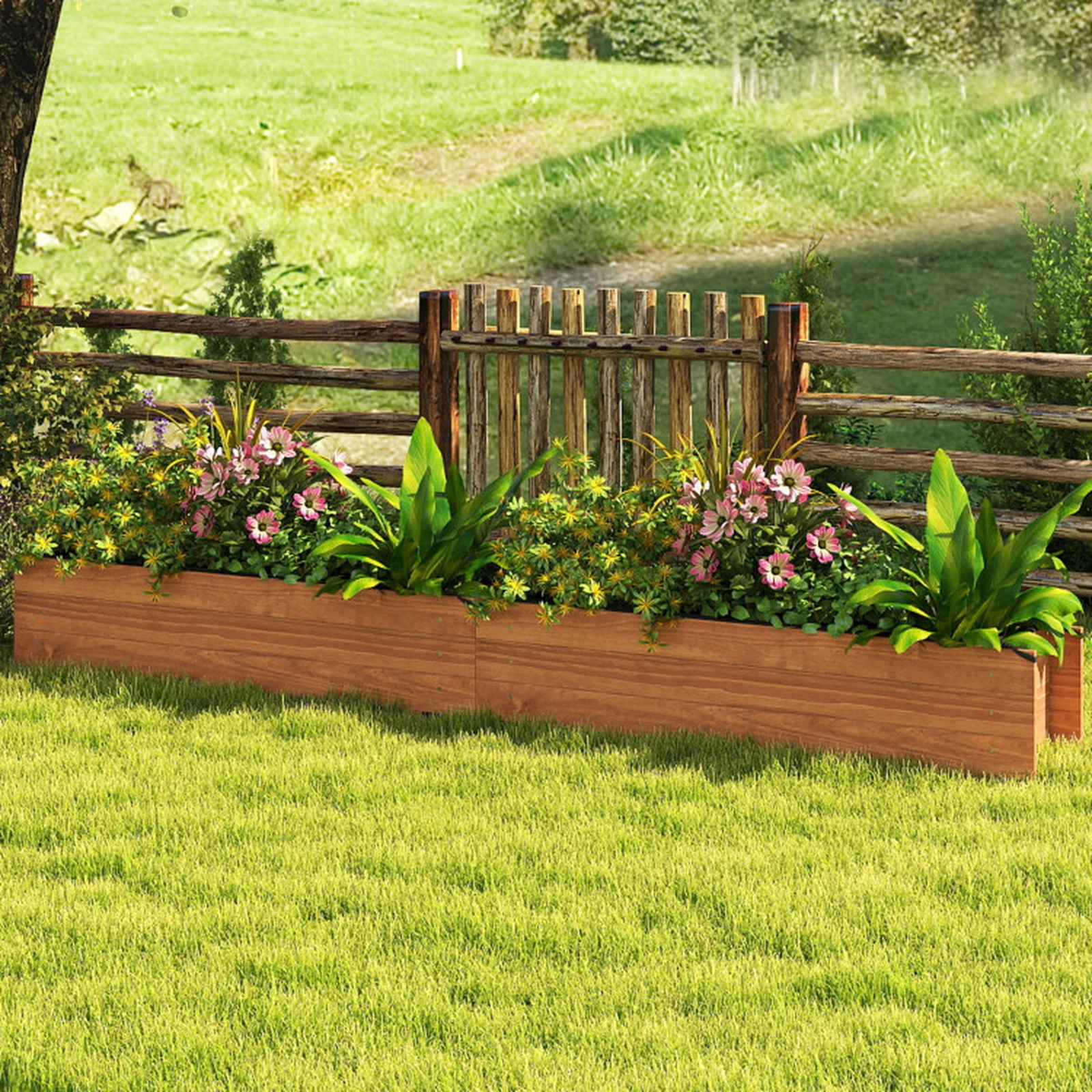 SUGIFT Wooden Raised Garden Bed Elevated Rectangular Planter Box 132-lb Capacity 44-in Long Pine Wood Orange