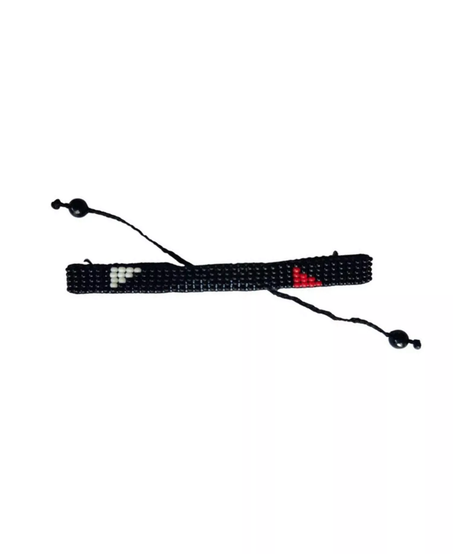 Silent Strength Hand-Beaded Bracelet in Black with Red & White Triangles