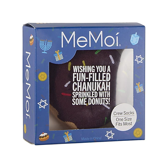 Unisex Kids Chanukah Donut-Themed Cotton-Rich Novelty Crew Sock in Gift Box