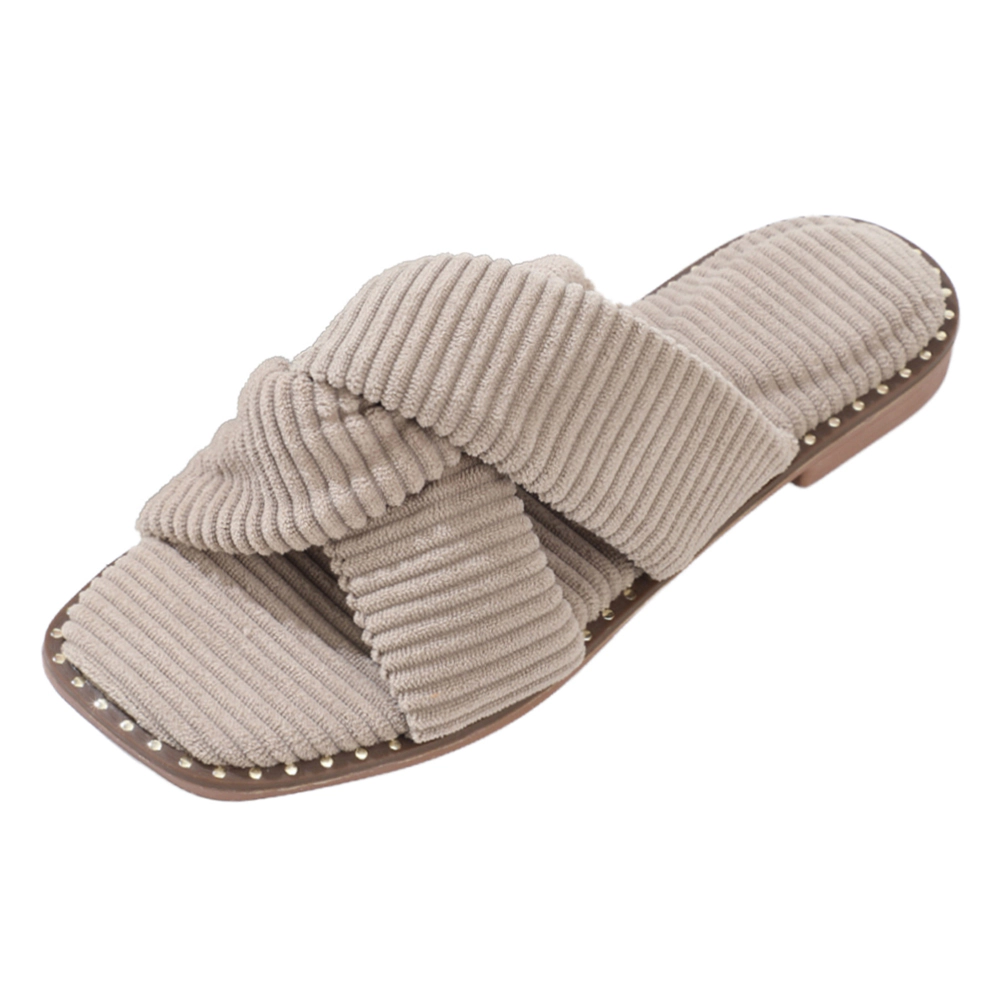 Roxoni Women’s Velvet Piping Flat Sandals