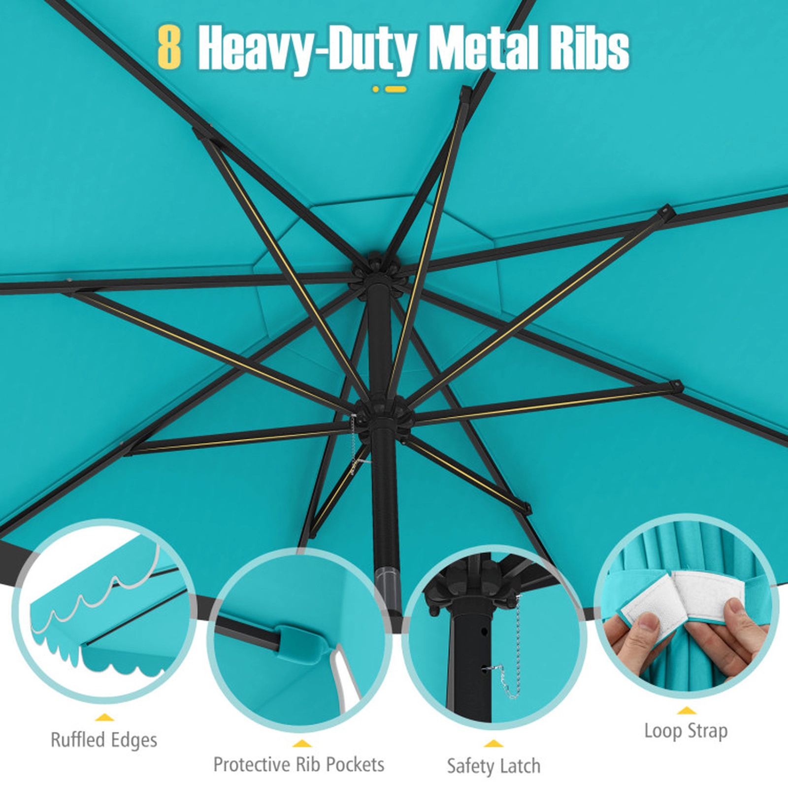 SUGIFT Push Button Tilt and Crank Handle 10 FT Ruffled Market Patio Umbrella