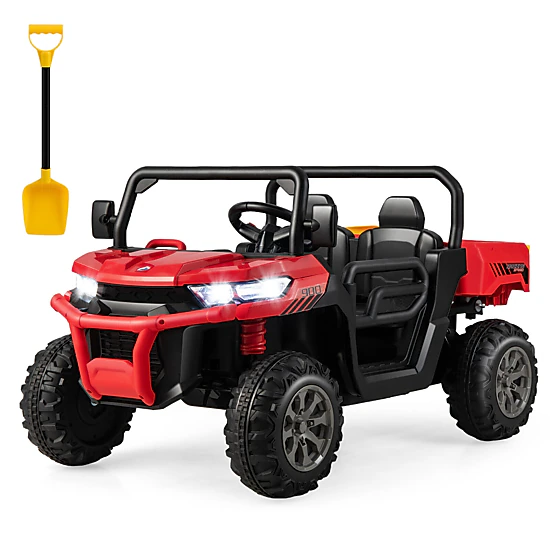 Costway 12V 2 Seater Ride On UTV Dump Truck Remote w/ Electric Dump Bed & Shovel Pink