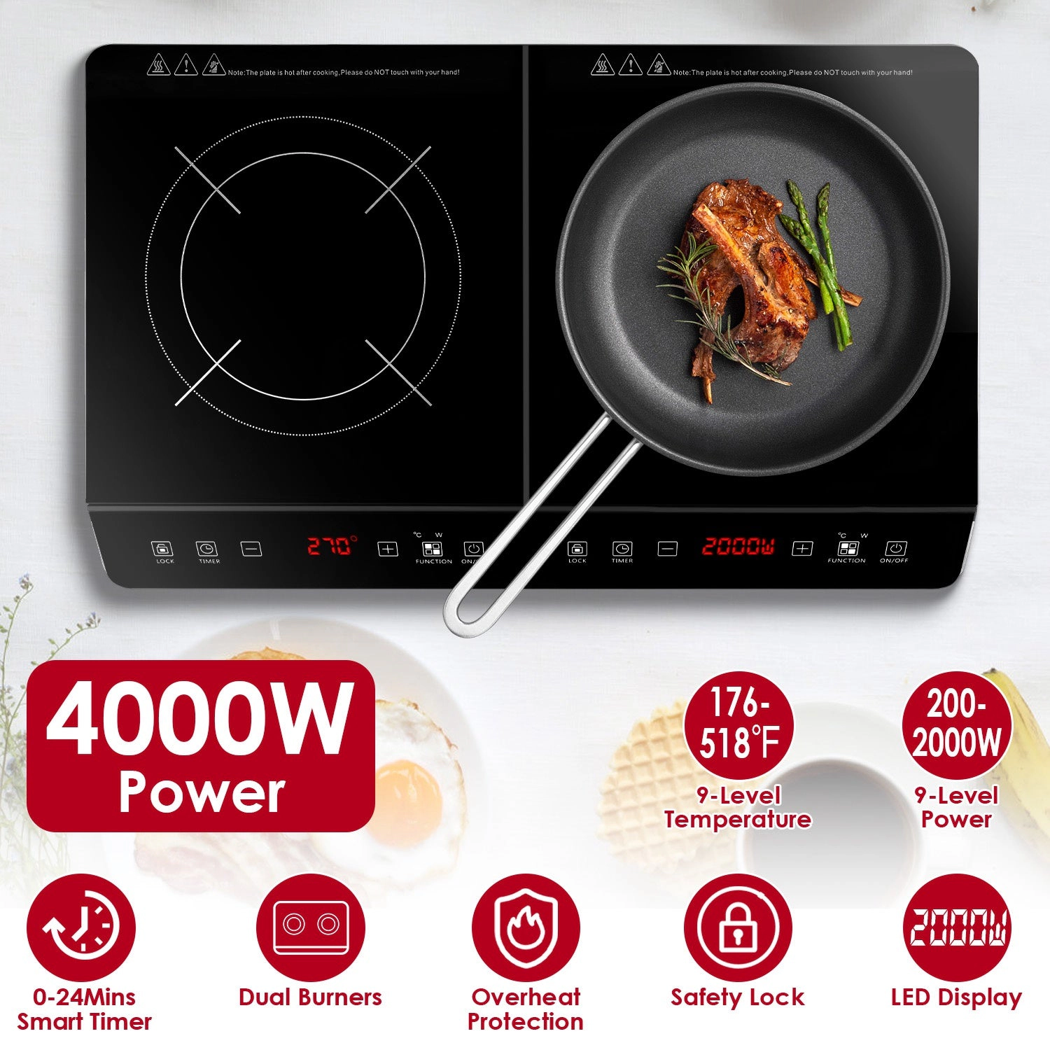 GBruno 4000W Dual Burner Induction Cooktop