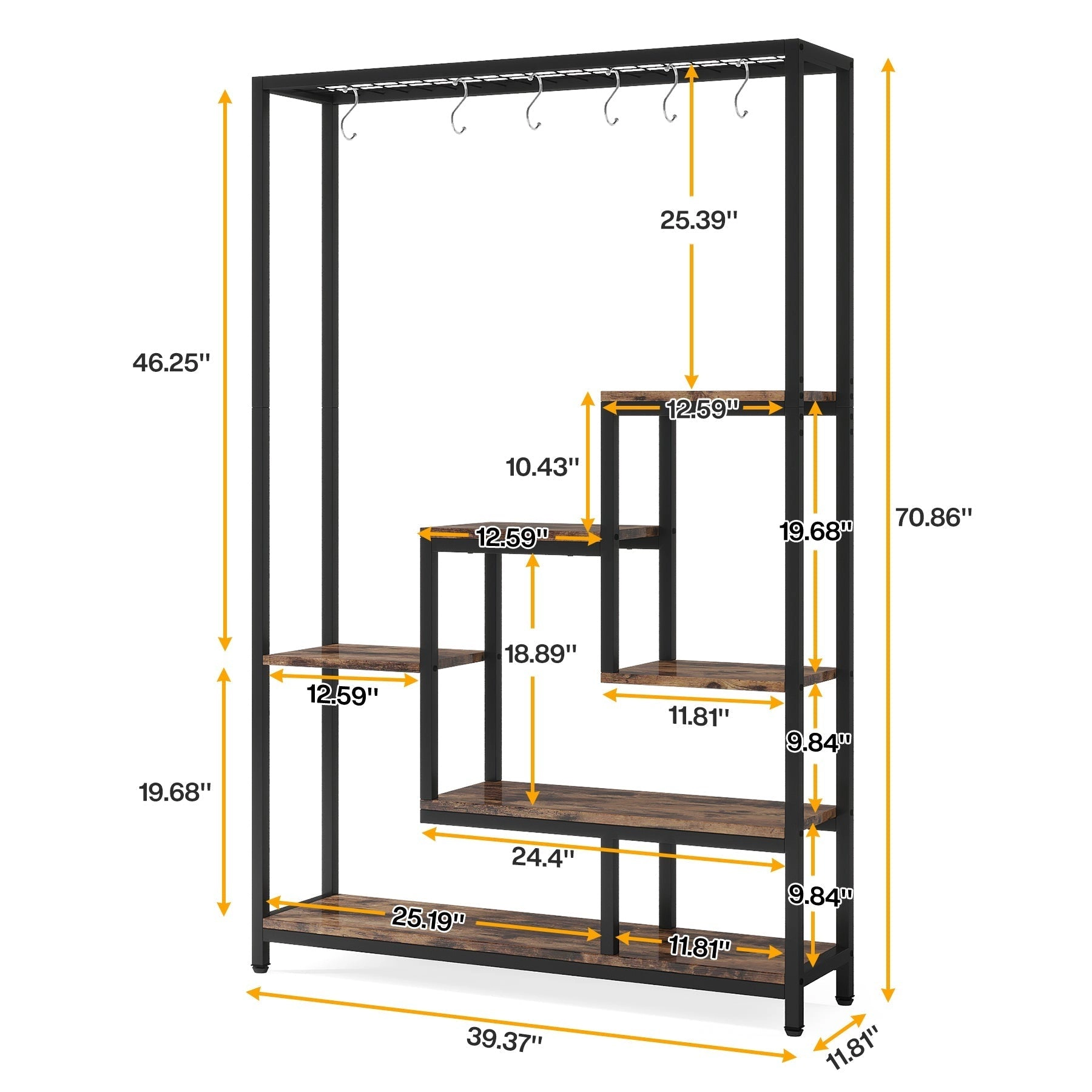 Tribesigns 70.9" Plant Stand, Large Flower Bonsai Shelf with 6 S Hanging Hooks