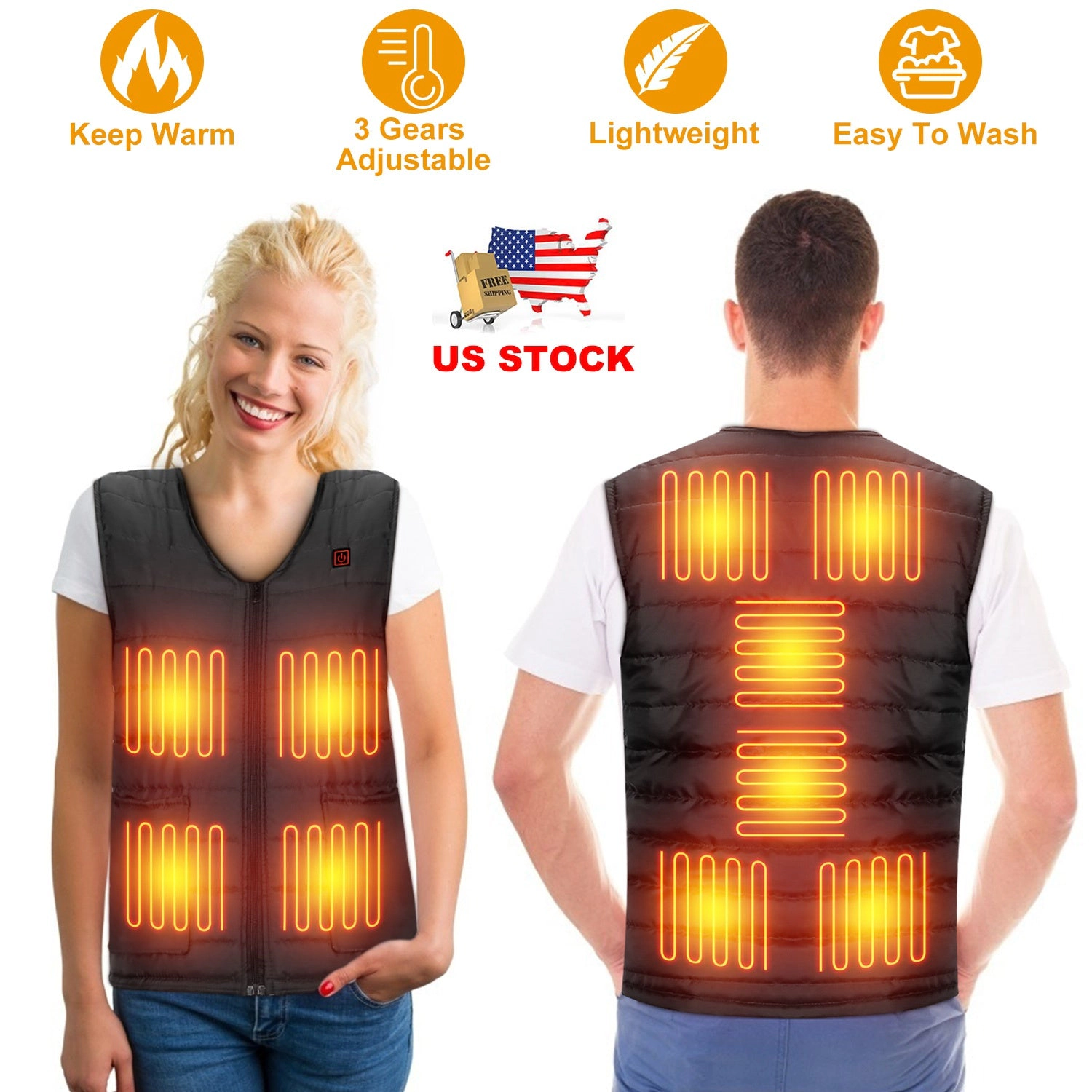 GBruno USB Heated Vest With 10 Heating Pads