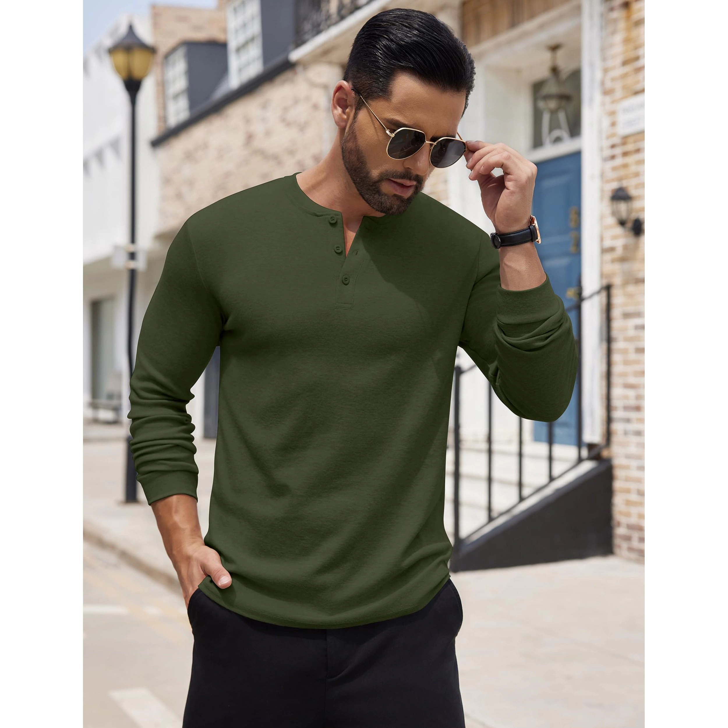 COOFANDY Men's Regular Fit Long Sleeve Henley Shirt