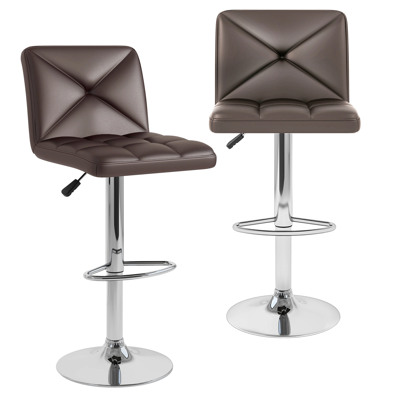 LJG PU Leather Upholstered Bar Stools Set of 2 with Back and Adjustable Height