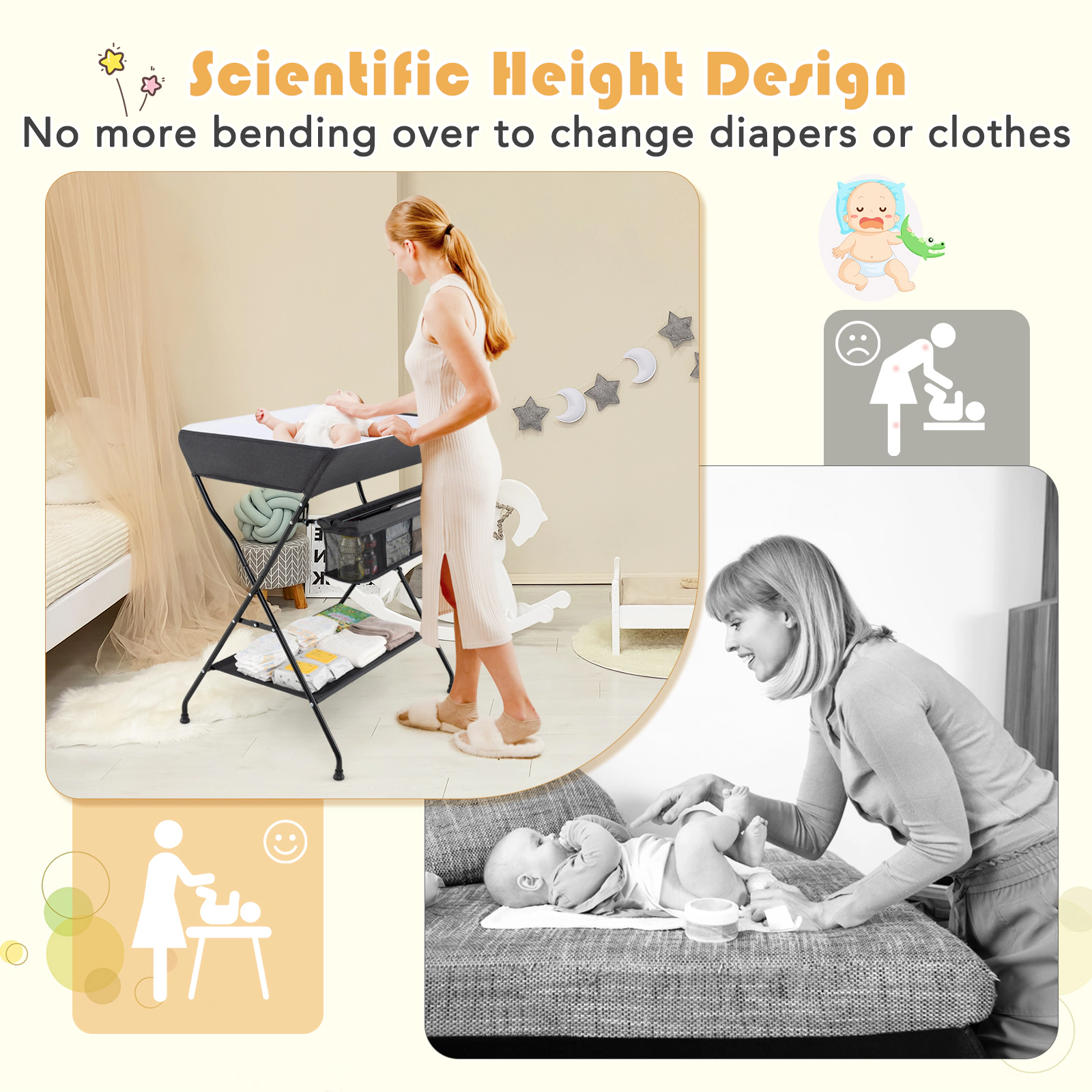 SUGIFT Folding Baby Changing Table with Storage Basket and Shelf