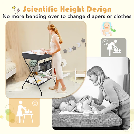 SUGIFT Folding Baby Changing Table with Storage Basket and Shelf