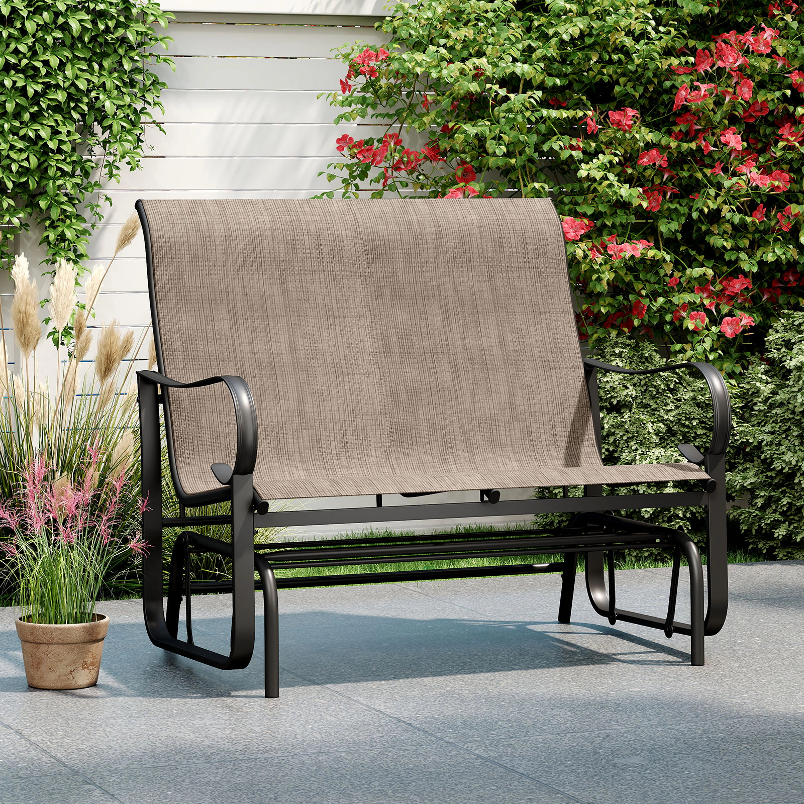 SUGIFT 2-Person Outdoor Glider Bench with 25-in High Backrest 660-lb Capacity Mix Brown and Black