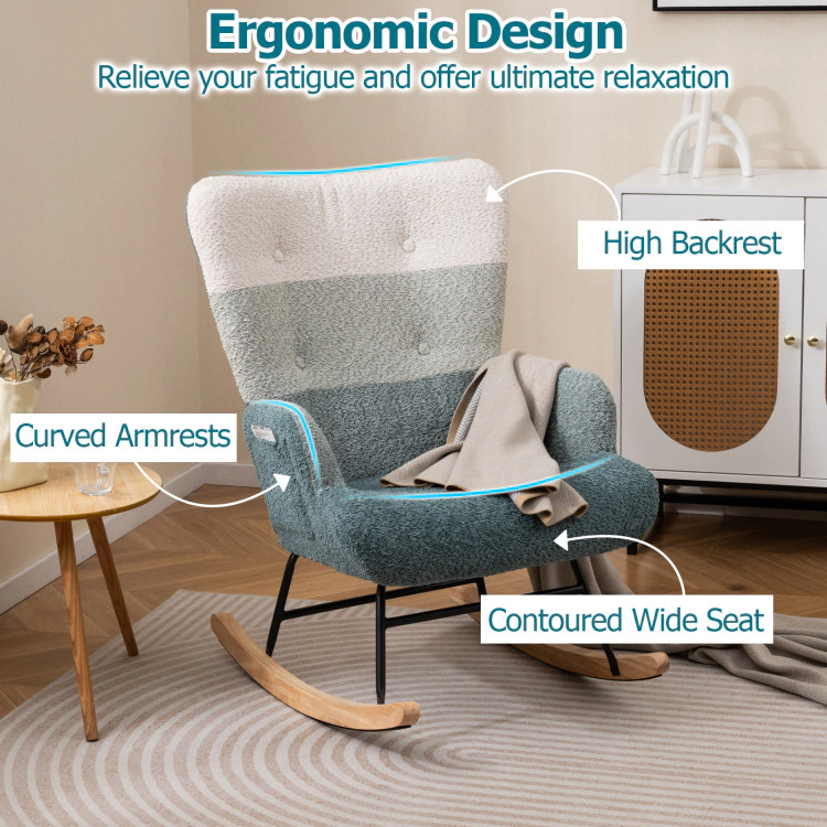 Hivvago Upholstered Rocking Chair with High Back and Ergonomic Armrests