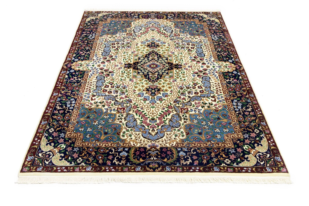 Magic Rugs Cream & Navy Floral 5'4X7'8 Kirman Oriental Rug