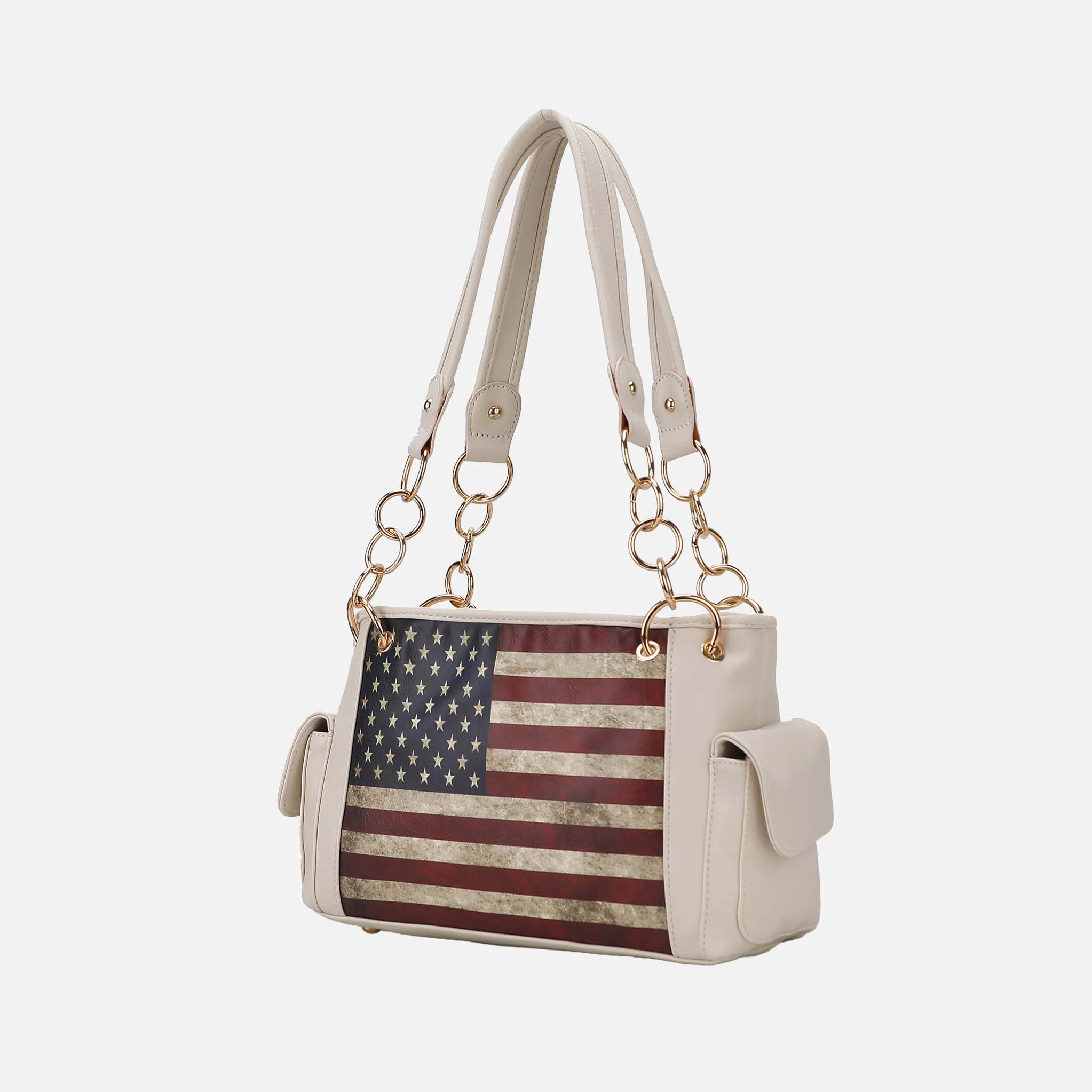 Mia K Collection Alaina Shoulder Bag - Vegan Leather Patriotic Print, Gold-Tone Hardware