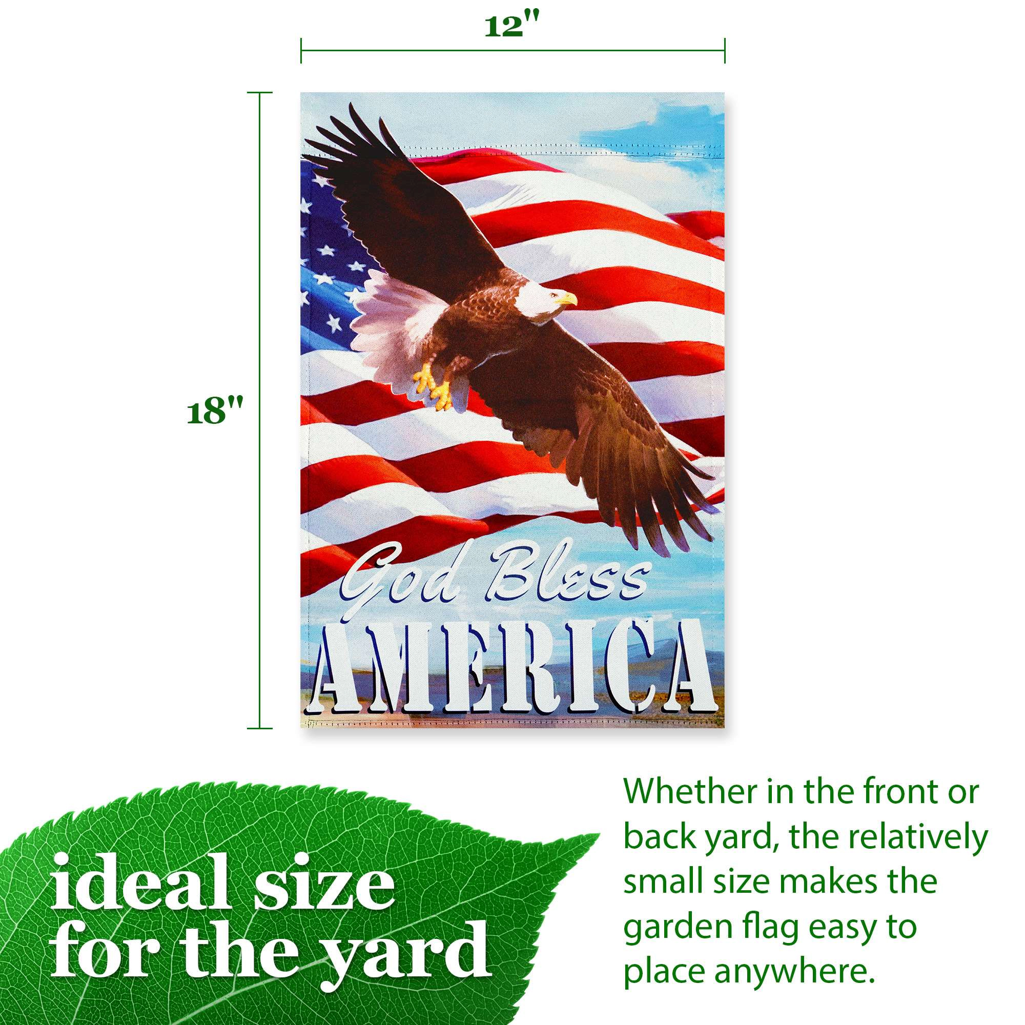 G128 God Bless America Eagle Garden Flag 12x18 in Double-Sided Patriotic Outdoor Decoration